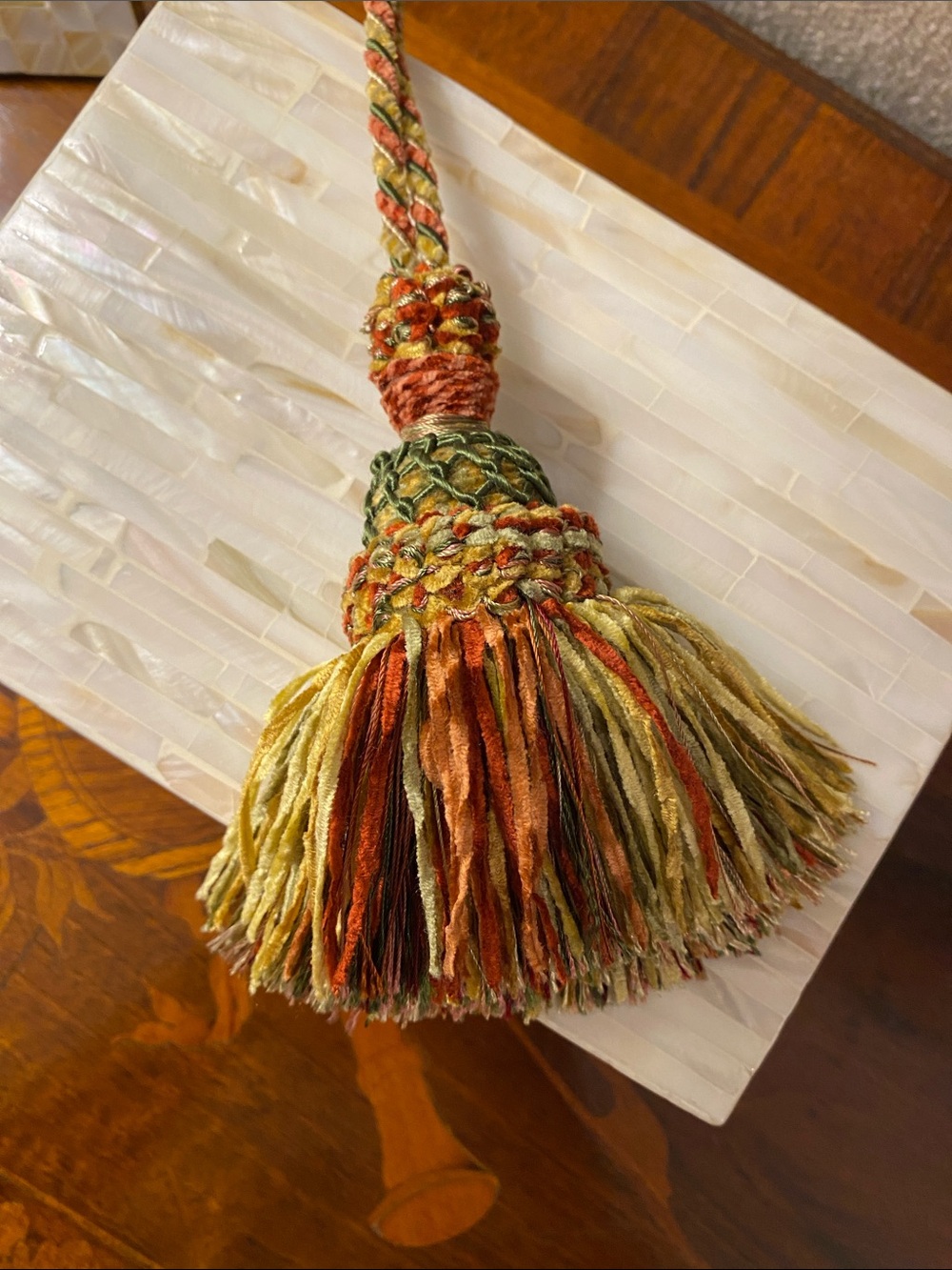 Decorative Large Furniture Key Fob Tassel - Cotton Silk Green Gold Red